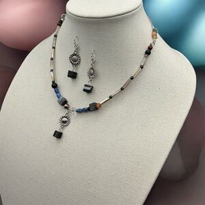 Elegant Silver and Black Sunflower Jewelry Set